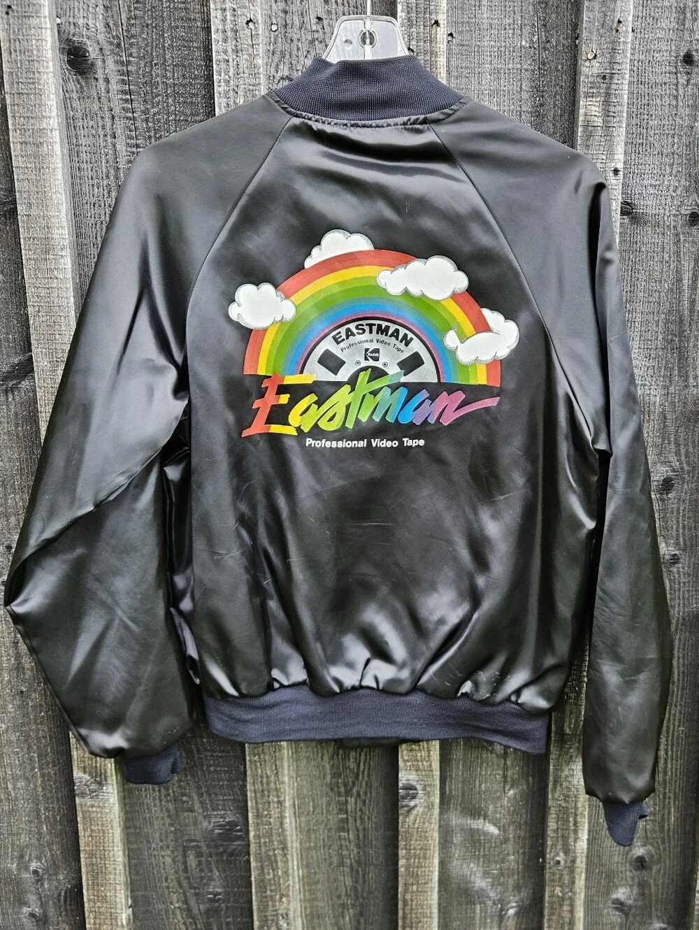 Vtg 80s Eastman Kodak Professional Video Rainbow Logo Satin Bomber Jacket Medium